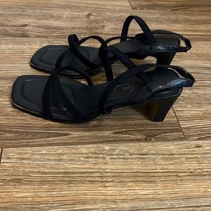 Navy strappy chunky heel shoes